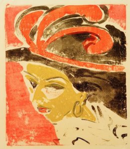 Kokottenhoofd met verenhoed door Ernst Ludwig Kirchner
