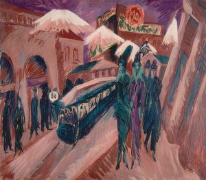 Leipziger Strasse met elektrische tram door Ernst Ludwig Kirchner