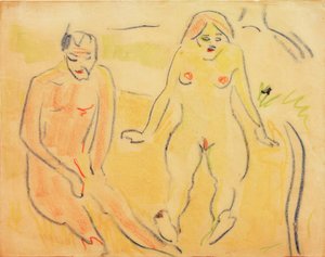 Man en vrouw (zittend op het gras) door Ernst Ludwig Kirchner