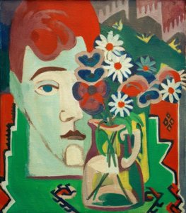 Müllerkop met bloemen door Ernst Ludwig Kirchner