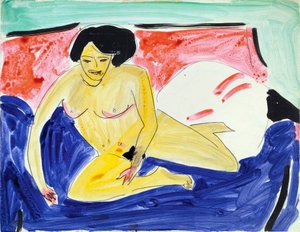 Zittende naakt op een divan door Ernst Ludwig Kirchner