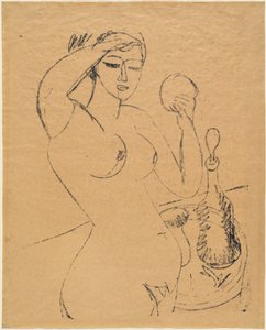 Naakt meisje bij haar toilet door Ernst Ludwig Kirchner