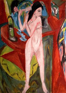 Naakte Vrouw die Haar Haar Kammt door Ernst Ludwig Kirchner