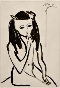 Zonder Titel (Fränzi als naakt, hand aan de kin) door Ernst Ludwig Kirchner