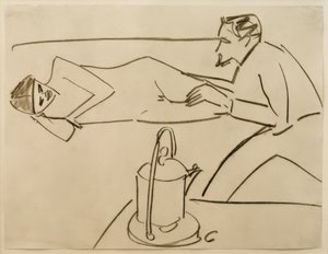 Zonder titel (liggende Fränzi in gesprek met Erich Heckel) door Ernst Ludwig Kirchner