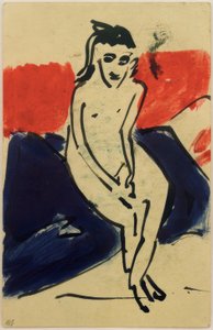 Ansichtkaart aan Erich Heckel van 30.6.1910 (Zittende naakte Marzella)