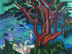 Rode boom aan het strand door Ernst Ludwig Kirchner