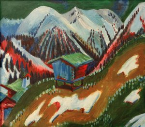 Sneeuwsmelt. Berglandschap met alpenhut