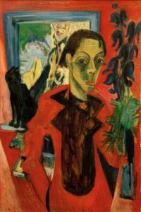 Zelfportret met kat door Ernst Ludwig Kirchner