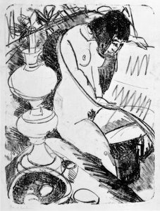 Zittend lezend naakt door Ernst Ludwig Kirchner