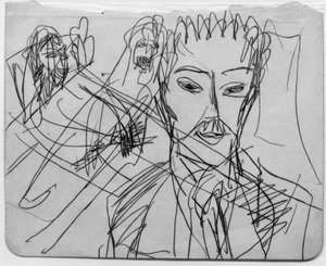 Schets voor La bête humaine door Ernst Ludwig Kirchner
