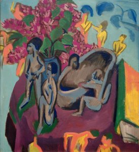 Stilleven met plastieken en bloemen door Ernst Ludwig Kirchner