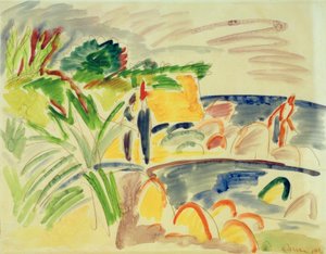 Strandscène op Fehmarn door Ernst Ludwig Kirchner