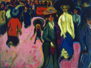 Straat in Dresden. 1908 (1919 herzien, datering op het schilderij 1907) door Ernst Ludwig Kirchner