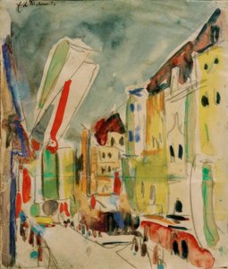 Straatscène met vlaggen
