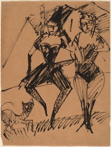 Twee Dansers met een Kat door Ernst Ludwig Kirchner