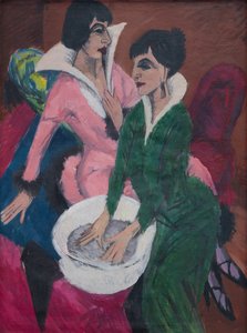 Twee vrouwen met een waskom; De zusters door Ernst Ludwig Kirchner