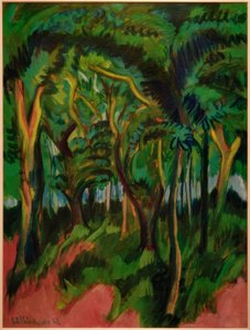 Bosinterieur met roze voorgrond door Ernst Ludwig Kirchner