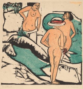 Vrouwen Baden Tussen Witte Stenen door Ernst Ludwig Kirchner