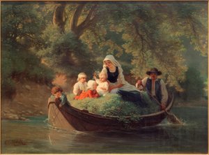 Boerenfamilie in een boot