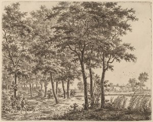 Landschap met een boer die brandhout draagt, ca. 1800 door Ernst Willem Jan Bagelaar