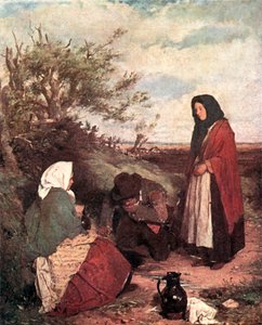 Zigeuners op de weg (kleurenlitho)