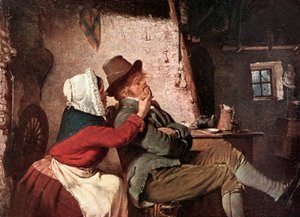 "Zou het pruilen met zijn biddy" (kleurenlitho)