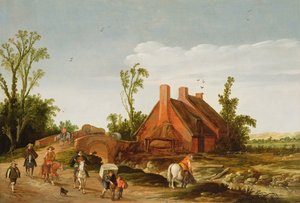 Een Boslandschap met Reizigers op een Pad, 1624 door Esaias van de Velde