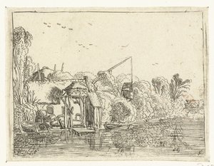 Brouwerij aan de oever van een rivier (Kleine landschappen) door Esaias van de Velde
