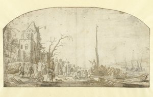 Christus predikend vanuit een boot door Esaias van de Velde