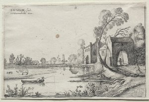 Landschap met een Rivier en een Poortgebouw door Esaias van de Velde