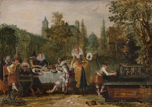 Vrolijk gezelschap in een park door Esaias van de Velde