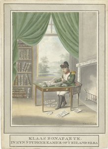 Cartoon van Napoleon in zijn Studie op Elba door Esser Wijnand
