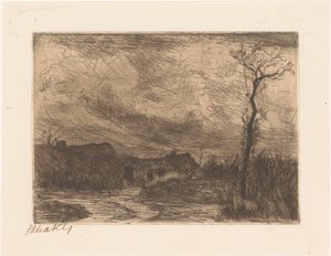 Huizen onder een zware lucht door Etha Fles (signed by artist)