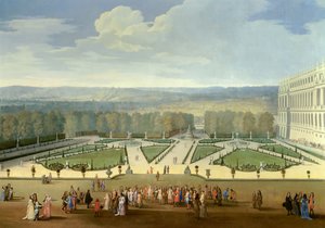 Promenade van Lodewijk XIV in zicht van het noordelijke parterre in de tuinen van Versailles door Etienne Allegrain