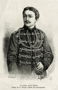 Prins Andre Dadian van Mingrelie (1850-1910), generaal van het Russische leger en schaakkampioen. Gravure door E. Ronjat, ter illustratie van het verhaal Un tour en Mingrelie (regio van Georgië, gelegen tussen de Kaukasus en de Rion), door Carla Serena, in door Etienne Antoine Eugene Ronjat