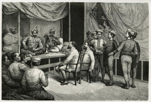 Ontvangst van reizigers in het paleis van de sultan van Soulou (of Sulu) (archipel van de Filipijnen), Mohammed Yamalul Alam. Gravure door E.Ronjat, ter illustratie van het verhaal 