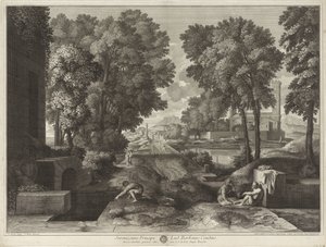 Gezicht met een weg, gebouwen en mensen