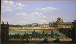 De tuin en het paleis van de Tuilerieën, gezien vanaf de Quai d