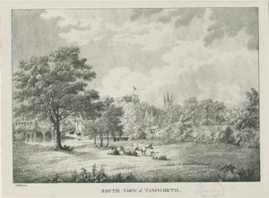Tamworth - Verre uitzicht vanuit het zuiden: lithografie, nd [1796-1865] door Etienne Bruno Hamel