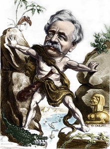 Ferdinand de Lesseps (1805-1894), Franse diplomaat en beheerder van het Suezkanaal. Caricatuur door Carjat.