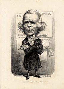 Vliegend blad - Illustratie door Etienne Carjat (1826-1906): Medisch, geneeskunde, gezondheid, Liefdadigheid, Anatomie, Posters Weergave - Chirurg, Velpeau Alfred (1795-1867)