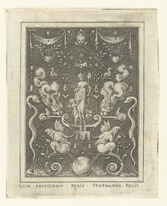 Venus met Amor tussen vier brandende harten door Etienne Delaune
