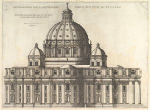 Speculum Romanae Magnificentiae: Verhoging die de Buitenkant van de Sint-Pietersbasiliek toont