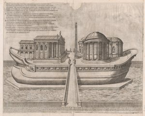Speculum Romanae Magnificentiae: Tempels op het eiland Tiber door Etienne Duperac