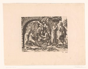 Fabel van de sater en de boer die in zijn soep en in zijn handen blaast door Etienne Dupérac (attributed to)