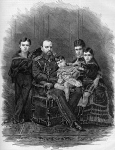 Portret van de Russische Keizerlijke Familie in 1881: Tsaar Alexander III (1845-1894) en Maria Fjodorovna (of Fiodorovna, of Fedorovna) (Maria Sophie Dagmar)