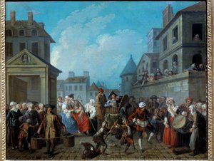 Carnaval in de straten van Parijs door Étienne Jeaurat