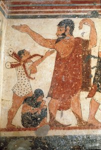 Een personage, mogelijk de scheidsrechter van het gevecht. (Detail) door Etruscan