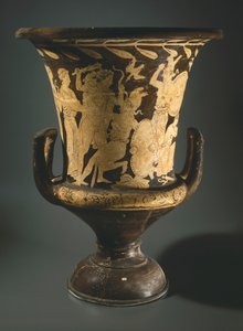 Calyx-krater (grote vaas). Roodfigurige keramiek uit Perugia (Umbrië). Etruskische beschaving, 4e eeuw v.Chr.